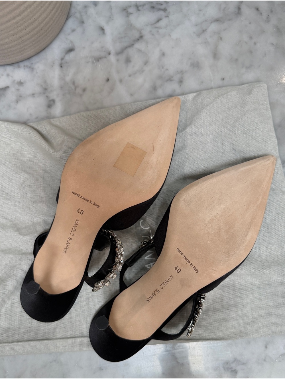 NEW Manolo Blahnik Black Crystal-Embellished Pointed Toe Slingback Pumps - Picture 4 of 6